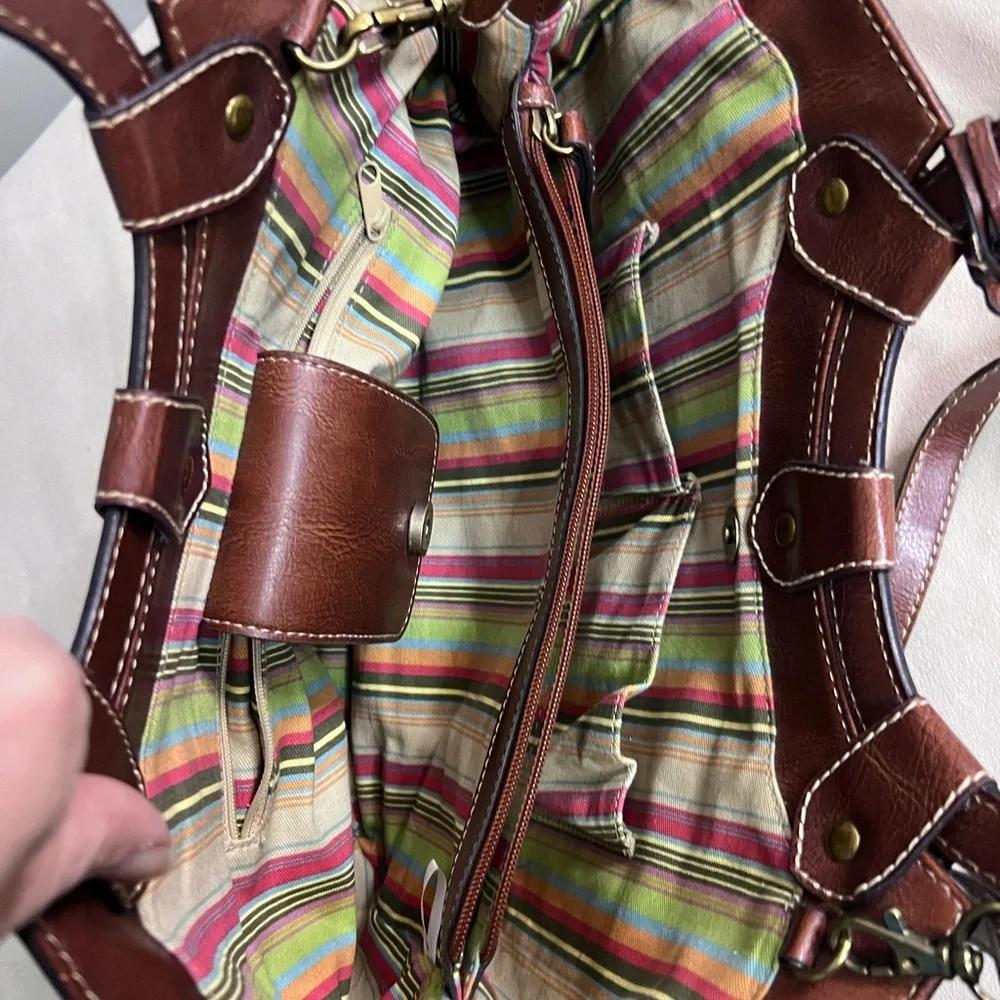 🤎✨ Fossil Woven Straw & Leather Satchel 👜🌾 Key Charm • Crossbody Strap